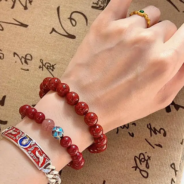 雅谷 水逆退散 本命年护平安招财转运 晶体素圈 国风小众百搭盘玩佛珠念珠转运珠 含辰砂 朱砂手串 男女同款情侣款