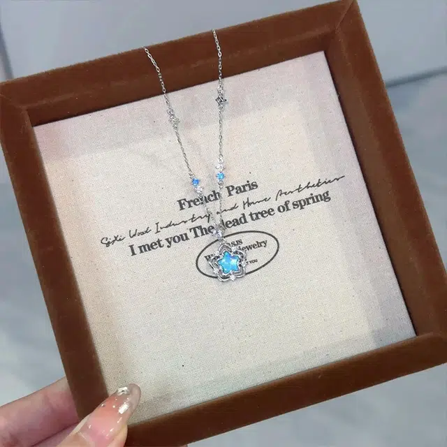 【S925银&幸运星】 雅谷 海洋之心 梦幻少女心星星锁骨链 五角星小清新轻奢小众简约百搭设计感甜美恋爱告白礼盒 琉璃 项链 女款