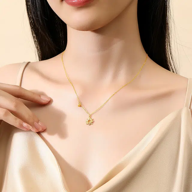 中国黄金 珍·如金 沉默的爱 太阳花向日葵 足金 按克计价 黄金项链 女款