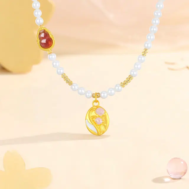 珍·如金 清晨郁金香 新中式国风 小众百搭 优雅气质 高级感天然碧玺项链 女款