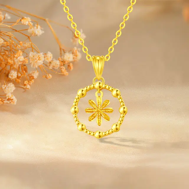中国黄金 珍·如金 繁花似锦 清新甜美个性雪花圆环 足金 按克计价 黄金项链 女款