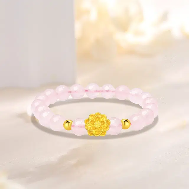 中国黄金 珍·如金 粉晶莲花 好事莲莲优雅气质 足金 一口价 黄金手串 女款