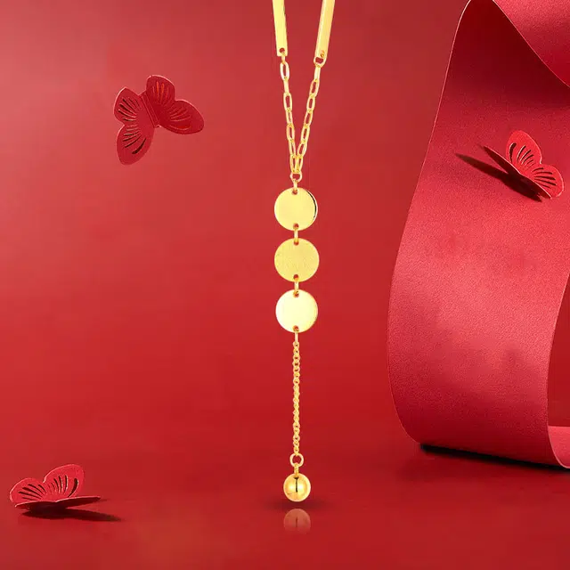 珍·如金 黄金圆牌光珠时尚小众高级 足金 计价金 黄金项链 女款