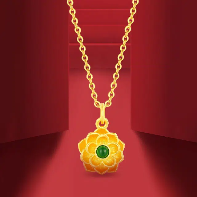 珍·如金 轻奢简约花开富贵 足金 黄金项链 女款