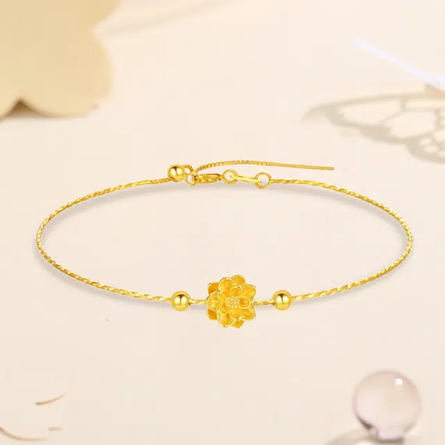 中国黄金 珍·如金 莲韵芳华 好运莲莲 足金 一口价 黄金手链 女款