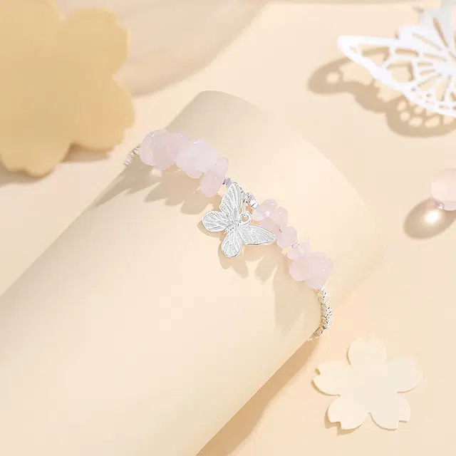 中国黄金 珍·如金 春日恋曲 蝴蝶简约设计 个性百搭天然 粉水晶 手链 女款