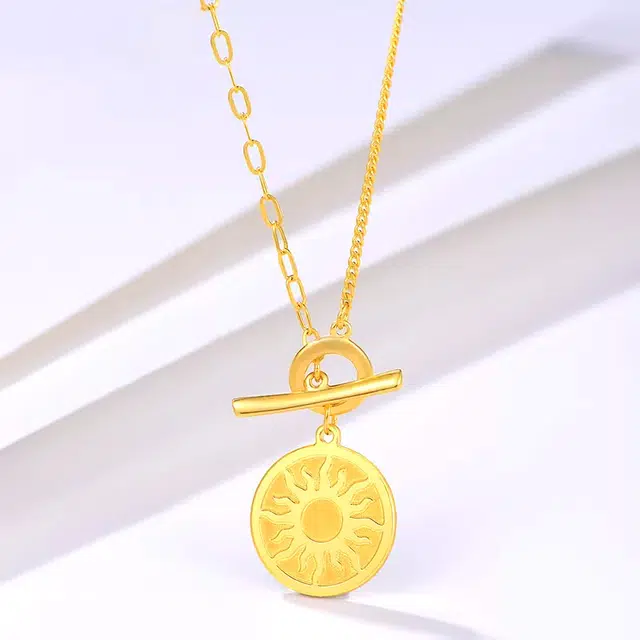 珍·如金 太阳女神 设计圆牌太阳 足金 计价金 黄金项链 男女同款情侣款