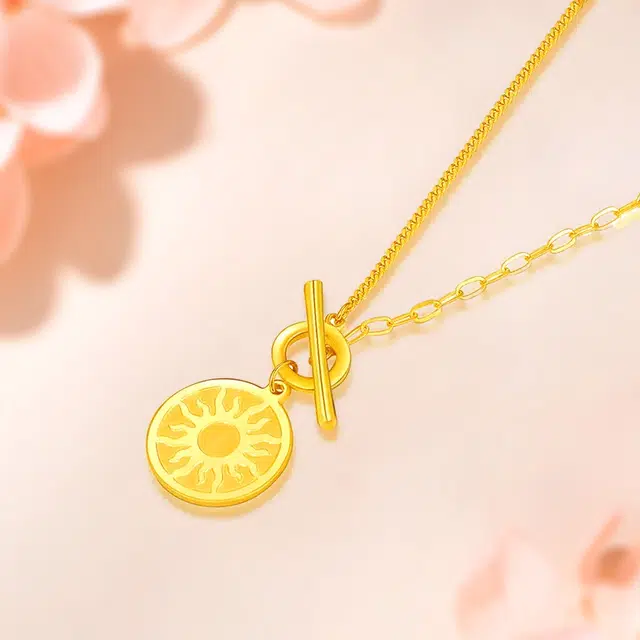 珍·如金 太阳女神 设计圆牌太阳 足金 计价金 黄金项链 男女同款情侣款