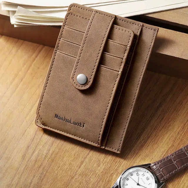 马莎兰缇 小巧简约纯色商务高级多卡位 合成革 卡包 男款 咖啡色