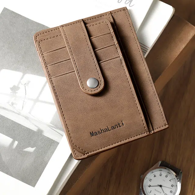 马莎兰缇 小巧简约纯色商务高级多卡位 合成革 卡包 男款 咖啡色