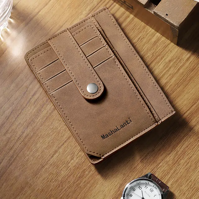 马莎兰缇 小巧简约纯色商务高级多卡位 合成革 卡包 男款 咖啡色