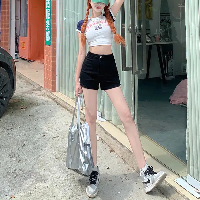 依钗 美式辣妹风超弹舒适百搭休闲热裤时尚牛仔短裤 女款