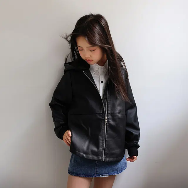 熊猫圆圆夹克外套 连帽拉链亲肤百搭长袖 黑色 中小童