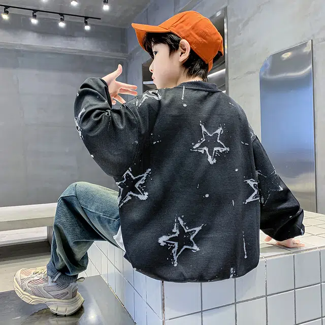 熊猫圆圆卫衣 时尚洋气满印五角星图案舒适休闲