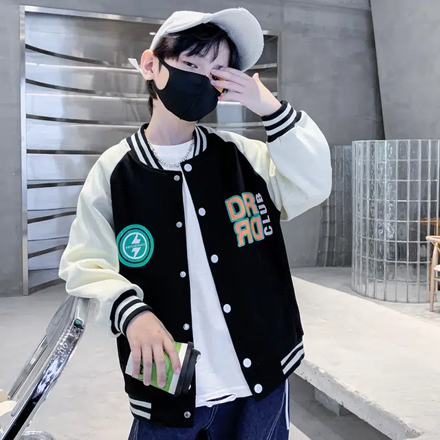 熊猫圆圆 男童时尚帅气拼色印花棒球服外套 儿童款