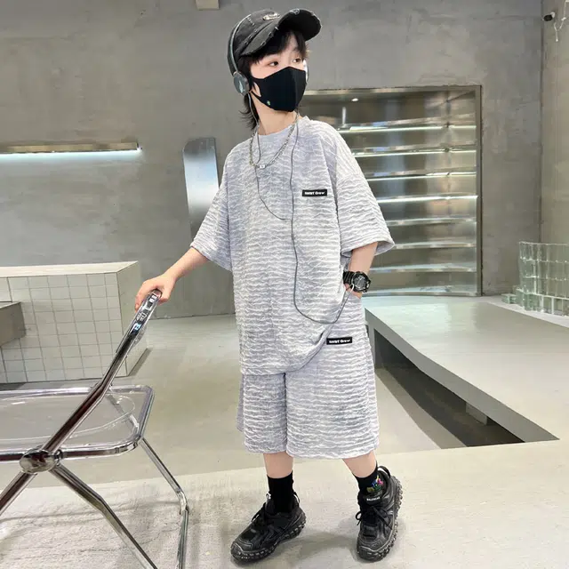 熊猫圆圆 夏季新款男中大童韩版扎染宝宝洋气针织休闲扎染短袖短裤套装 儿童款