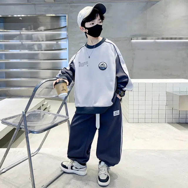 熊猫圆圆休闲运动套装 时尚洋气拼色贴标卡绳舒适百搭 儿童款