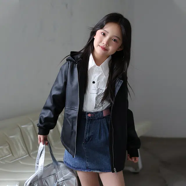 熊猫圆圆夹克外套 连帽拉链亲肤百搭长袖 黑色 中小童