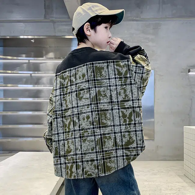 熊猫圆圆卫衣 时尚帅气前后拼接格子字母印花休闲潮流