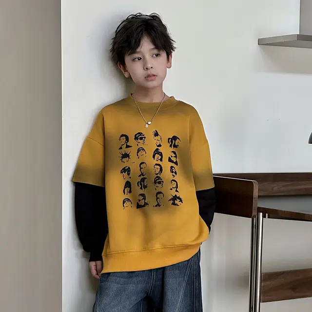 熊猫圆圆卫衣 时尚潮牌复古喷染美式印花假两件