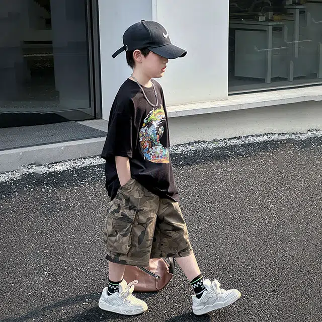 熊猫圆圆 男童夏季帅气迷彩休闲中裤 儿童款