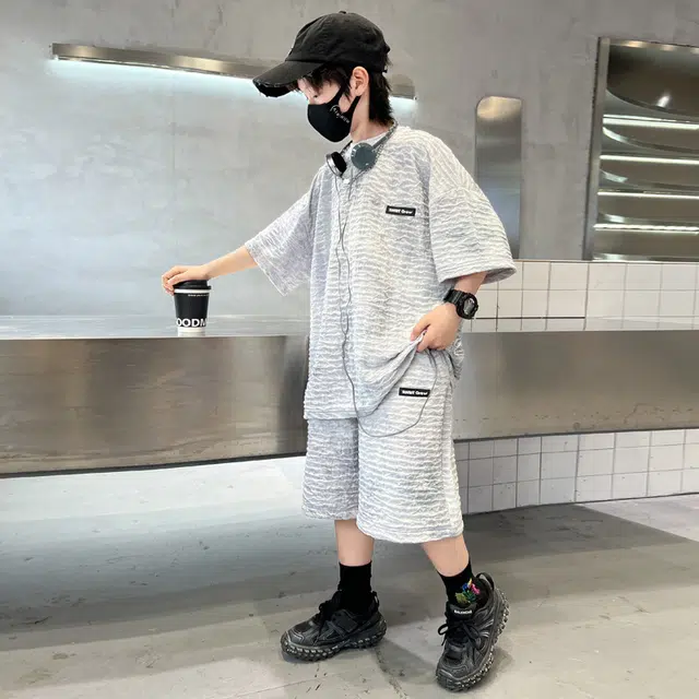 熊猫圆圆 夏季新款男中大童韩版扎染宝宝洋气针织休闲扎染短袖短裤套装 儿童款