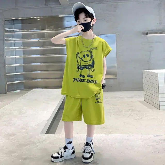 熊猫圆圆 男童卡通印花无袖背心套装 儿童款
