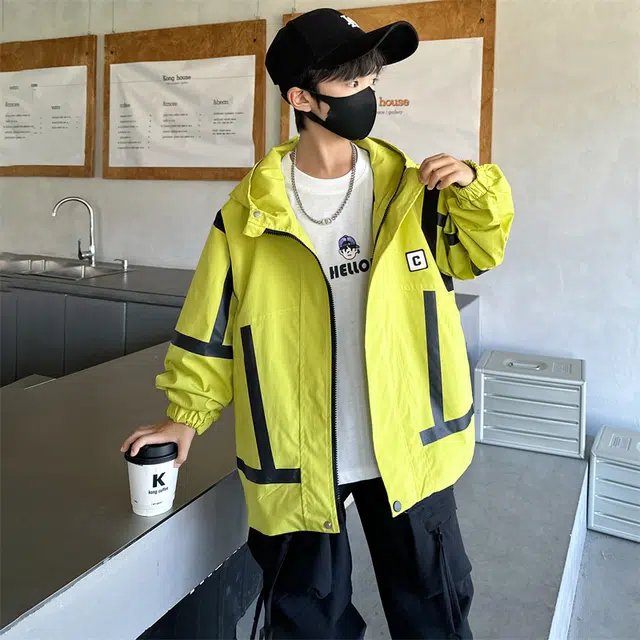 熊猫圆圆上装 时尚潮流百搭休闲防风拼色连帽夹克外套