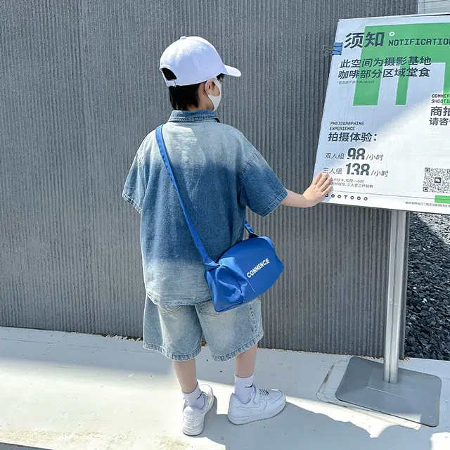 熊猫圆圆 男童夏装渐变牛仔衬衫中裤套装 儿童款