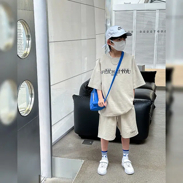熊猫圆圆 男童夏装印花字母宽松休闲套装 儿童款