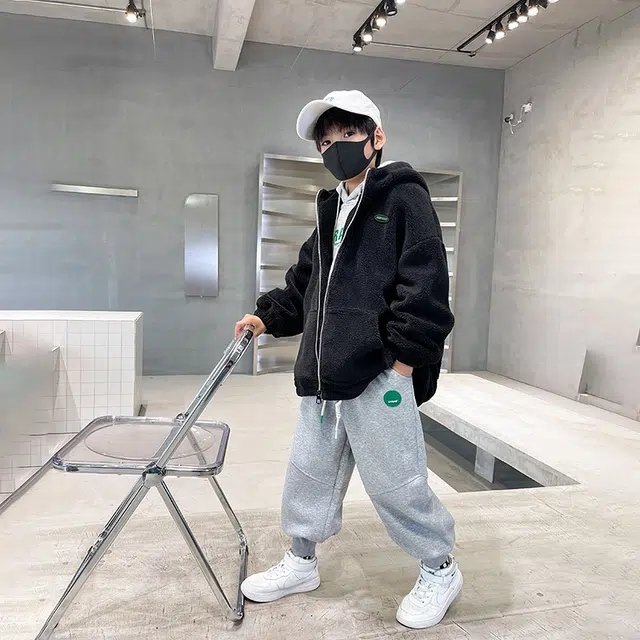 熊猫圆圆 童装 男童秋冬装毛毛外套新款儿童冬季痞帅加厚羊剪绒毛毛衣绒感上衣 儿童装