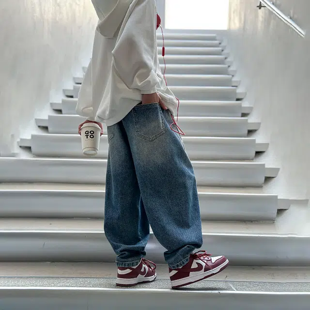 熊猫圆圆 纯色宽松松紧牛仔裤 儿童款 蓝色