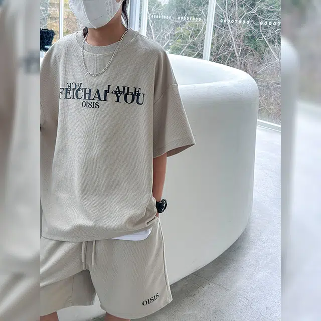 熊猫圆圆 男童夏装印花字母宽松休闲套装 儿童款