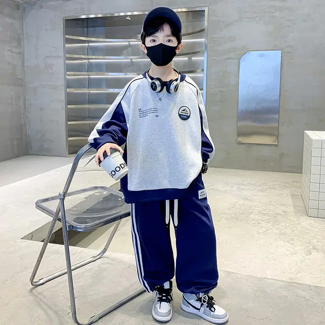 熊猫圆圆休闲运动套装 时尚洋气拼色贴标卡绳舒适百搭 儿童款