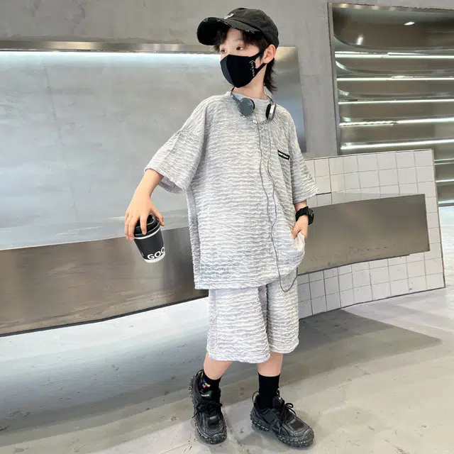熊猫圆圆 夏季新款男中大童韩版扎染宝宝洋气针织休闲扎染短袖短裤套装 儿童款