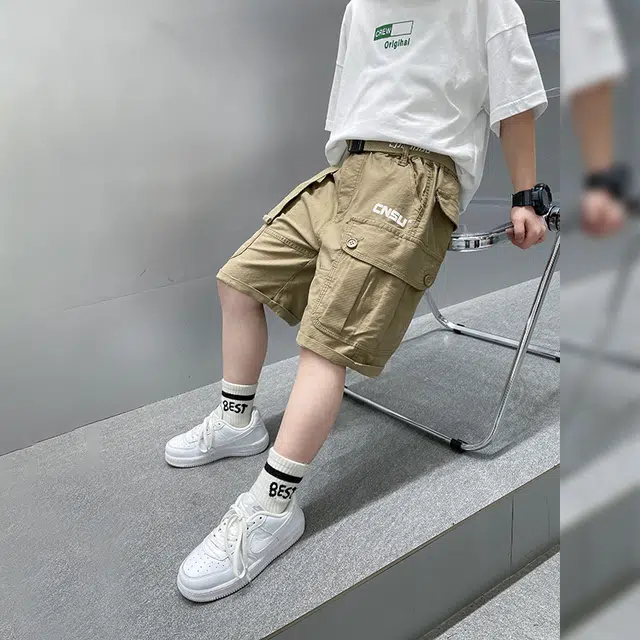 熊猫圆圆 男童夏季印花字母松紧腰工装五分休闲裤 儿童款