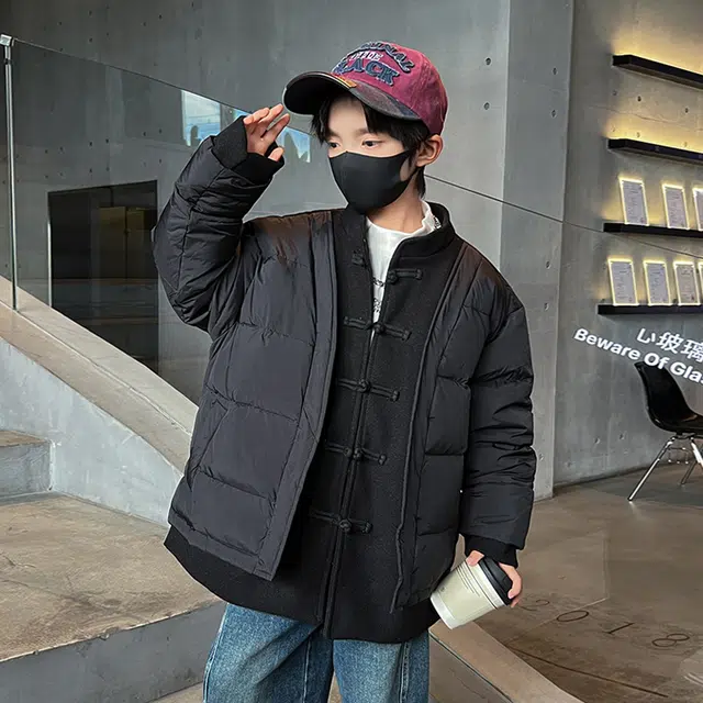 熊猫圆圆 男童时尚复古拼接假两件盘扣羽绒服 儿童款