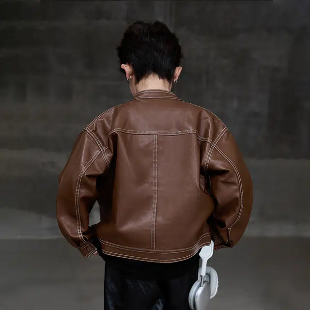 熊猫圆圆皮衣夹克 时尚帅气简约复古机车 儿童款