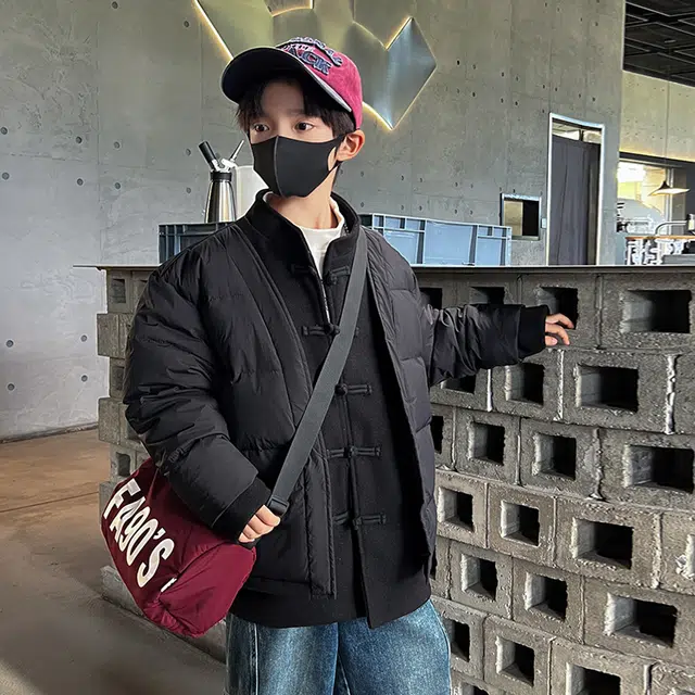熊猫圆圆 男童时尚复古拼接假两件盘扣羽绒服 儿童款
