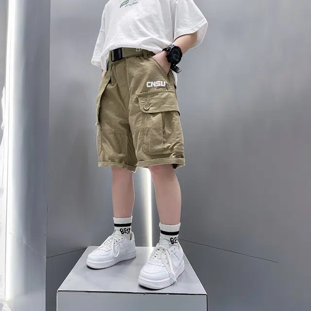 熊猫圆圆 男童夏季印花字母松紧腰工装五分休闲裤 儿童款