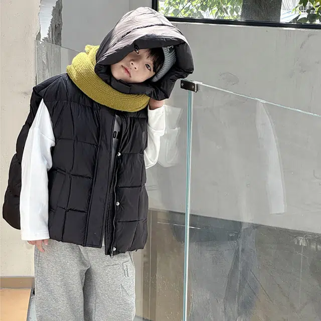 熊猫圆圆 童装 儿童连帽羽绒服马甲男女童冬季新款中大童保暖宝宝时尚背心潮