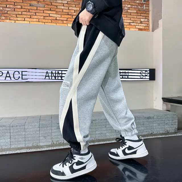 儿童款 熊猫圆圆 复古运动男童春秋新款时尚撞色拼色针织运动裤