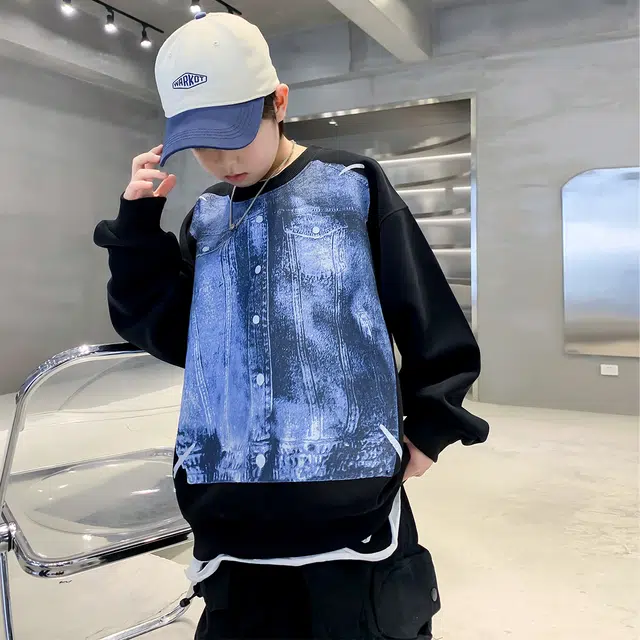 熊猫圆圆 男童时尚个性抽象印花圆领卫衣 儿童款