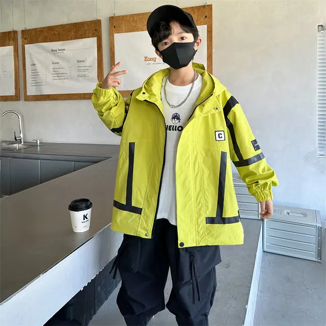 熊猫圆圆上装 时尚潮流百搭休闲防风拼色连帽夹克外套