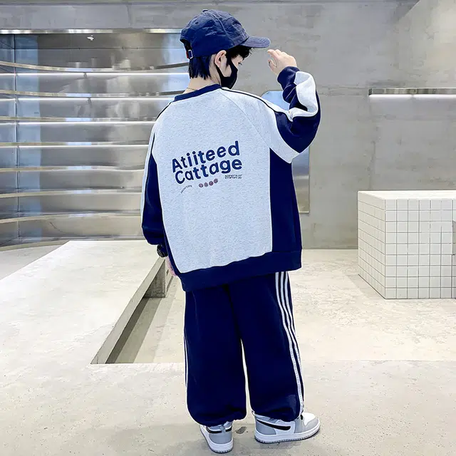 熊猫圆圆休闲运动套装 时尚洋气拼色贴标卡绳舒适百搭 儿童款