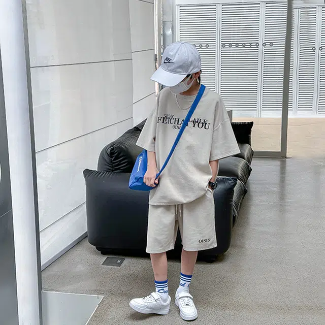 熊猫圆圆 男童夏装印花字母宽松休闲套装 儿童款