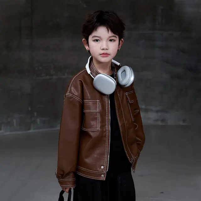 熊猫圆圆皮衣夹克 时尚帅气简约复古机车 儿童款