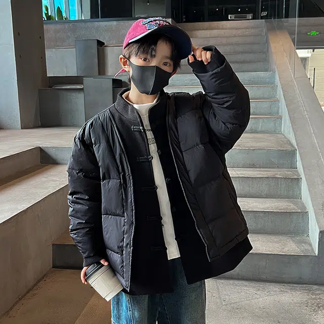 熊猫圆圆 男童时尚复古拼接假两件盘扣羽绒服 儿童款