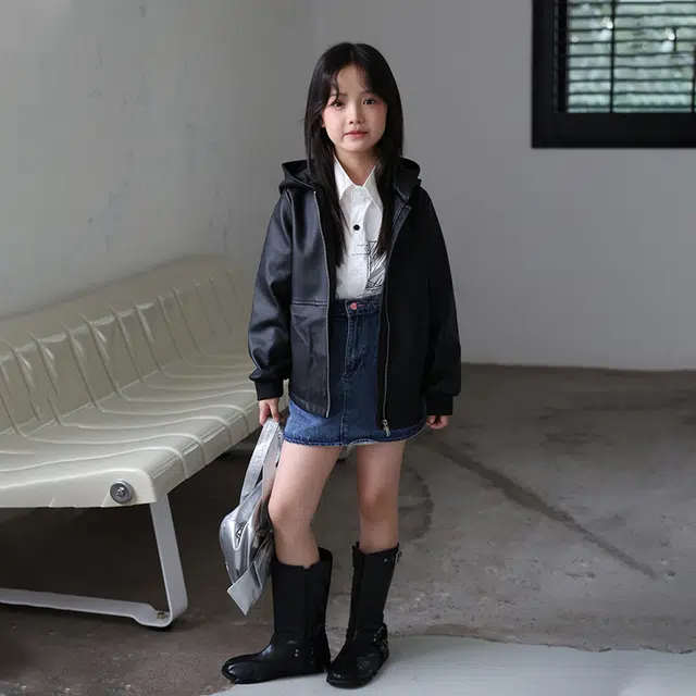 熊猫圆圆夹克外套 连帽拉链亲肤百搭长袖 黑色 中小童