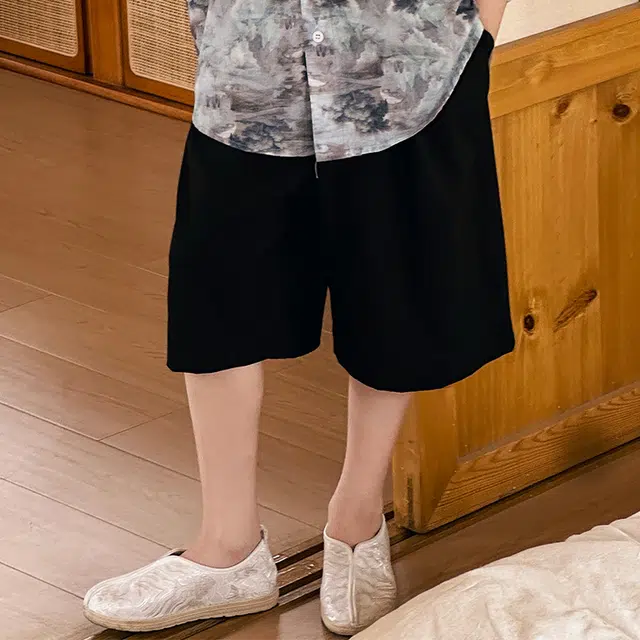 熊猫圆圆 男童夏装简约舒适纯色宽松休闲中裤 儿童款